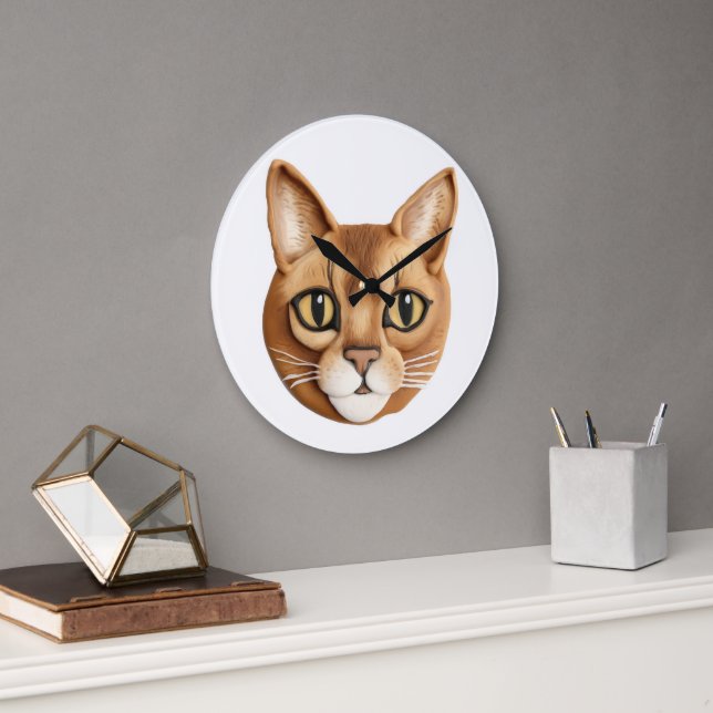Relógio Grande Gato Abissínio Inspirado em 3D (Escritório)