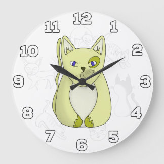 Relógio Grande Gato Amarelo com Sorriso travesso