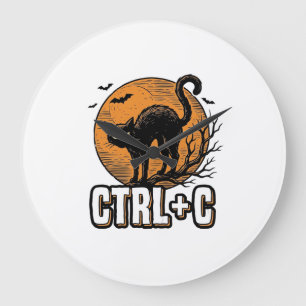 Relógio Grande Gato Assustador CTRL C Design de Vetor de Hallowee