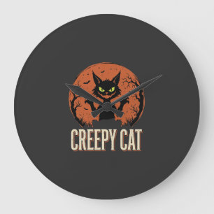 Relógio Grande Gato Assustador Gráfico Vintage de Halloween Lua