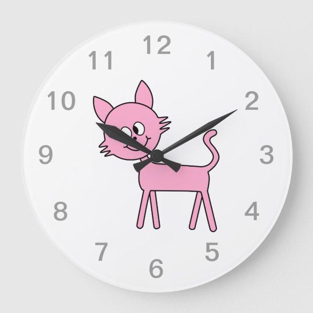 Relógio Grande Gato Bonito. Gato Rosa Andando. (Frente)