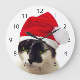 Relógio Grande Gato com chapéu do papai noel