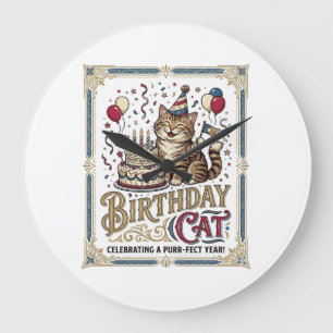 Relógio Grande Gato de Aniversário Idade Vintage Arte Vetorial S