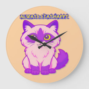 Relógio Grande gato de desenho animado rosa e roxo