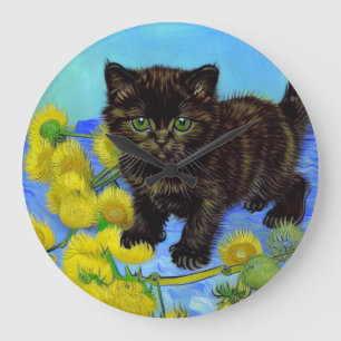 Relógio Grande Gato de estilo Van Gogh com Sunflower