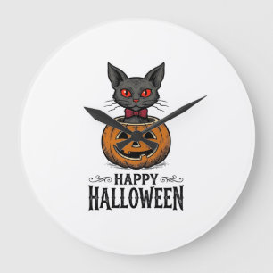 Relógio Grande Gato de Halloween Abobora Fofo Vintage Assustador_