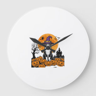 Relógio Grande Gato de Halloween Bruxa Abóbora Vintage Assustador