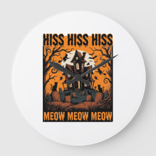 Relógio Grande Gato de Halloween Mia Assustador Antiga Casa de Br