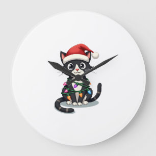 Relógio Grande Gato de Natal Esmoquin gato preto natal luzes gati