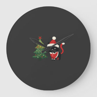 Relógio Grande Gato de Natal Papai Noel Árvore Vetor