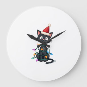 Relógio Grande Gato de Natal Smoking gato preto natal luzes gatin