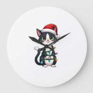 Relógio Grande Gato de Natal Smoking preto gato natal luzes gatin