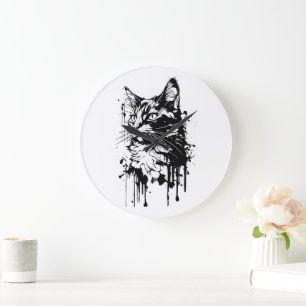 Relógio Grande Gato de respingo preto e branco