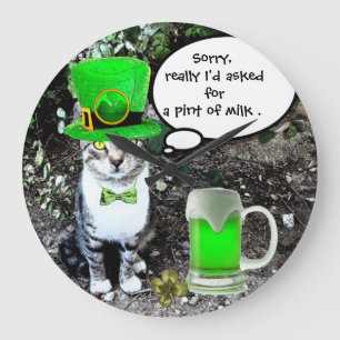RELÓGIO GRANDE GATO DIA DE SÃO PATRÍCIO COM CERVEJA VERDE IRLAN