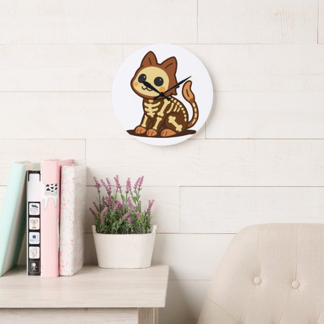 Relógio Grande Gato Esqueleto Assustador  (Sala de leitura)
