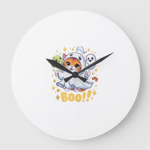 Relógio Grande Gato Fantasma Bonito de Halloween Boo Gato Diverti