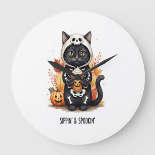 Relógio Grande Gato Fofo e Assustador de Halloween