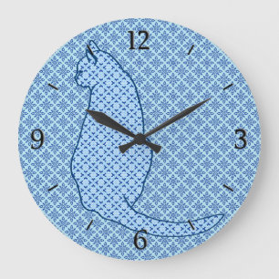 Relógio Grande Gato Japonês - Blue Kimono Impressão