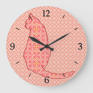 Relógio Grande Gato Japonês - Coral Orange Batik