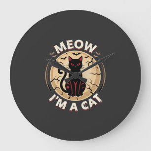 Relógio Grande Gato Miau Desenho Gráfico de Halloween_1