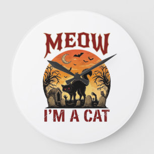 Relógio Grande Gato Miau Halloween Preto Cemitério_1