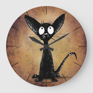 Relógio Grande Gato Negro Engraçado