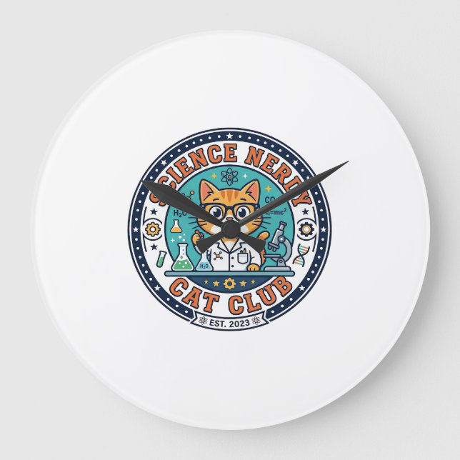 Relógio Grande Gato Nerdy de Ciência Presente para Mãe de Gato -  (Frente)