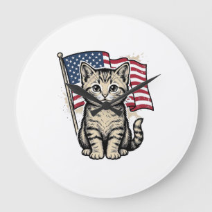 Relógio Grande Gato Patriótico com Vetor Vintage de Bandeira Amer