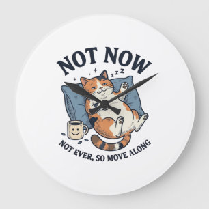 Relógio Grande Gato Preguiçoso Não Agora Gravura Vintage Design d