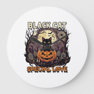 Relógio Grande Gato Preto Amor Especial Halloween Abóbora Lua Che