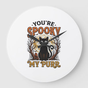 Relógio Grande Gato Preto Assustador Pun Halloween Gravura Vintag