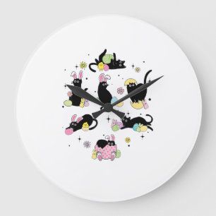 Relógio Grande Gato Preto com Ovos de Coelho Feliz Dia de Páscoa 
