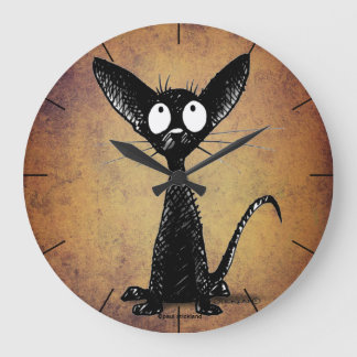 Relógio Grande Gato preto de desenho engraçado
