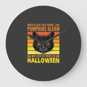 Relógio Grande Gato Preto Gráfico de Abóbora Vintage de Halloween