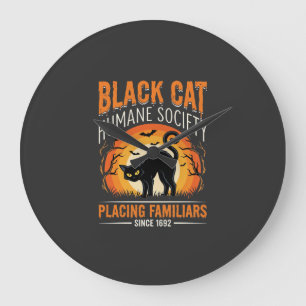 Relógio Grande Gato Preto Halloween Humane Society Gráfico Vintag