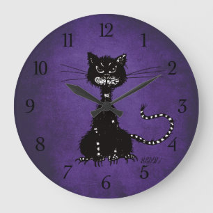 Relógio Grande Gato preto mau áspero roxo gótico