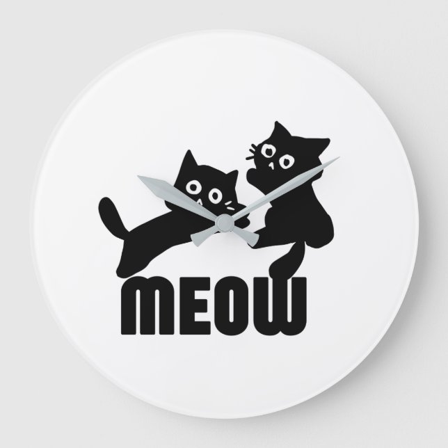 Relógio Grande gato preto, miau (Frente)