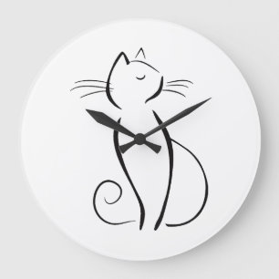Relógio Grande Gato preto minimalista em branco