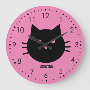 Relógio Grande Gato Rosa Personalizado