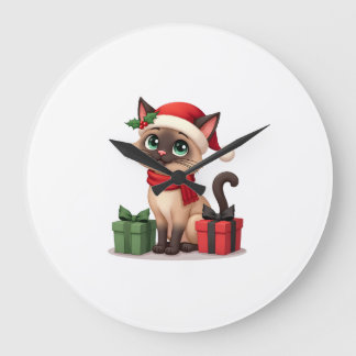 Relógio Grande Gato Siames Natal Feriado Papai Noel Gato Siames N