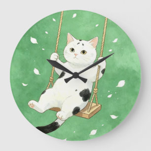 Relógio Grande Gato Smoking em Balanço Amante de Gatos