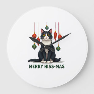 Relógio Grande Gato Tuxedo de Natal com Decorações de Feriado Ale