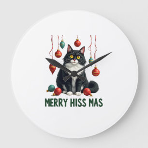 Relógio Grande Gato Tuxedo de Natal com Decorações de Feriado Mer