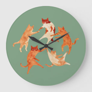 Relógio Grande Gatos Dançantes Aquarela