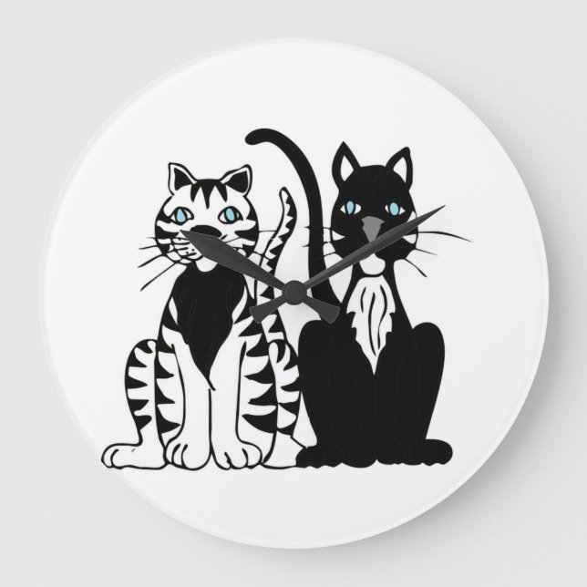 Relógio Grande Gatos de Cartoon Gêmeos (Frente)