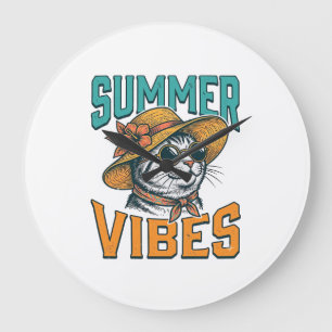Relógio Grande Gatos de Vibrações de Verão Design de Entalhe Vint