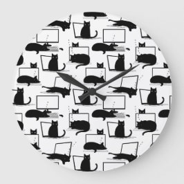 Relógio Grande Gatos Pretos Sentados no Padrão de Laptop