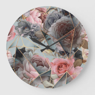 Relógio Grande Geometria de cristal floral, fundo de luz aquosa