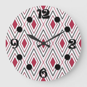 Relógio Grande Geometria de diamante vermelho preto e branco