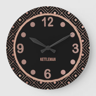 Relógio Grande Geometric Rose Gold and Black Large Clock
